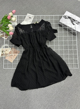 夏季黑色气质蕾丝拼接显瘦百搭淑女连衣裙女减龄裙