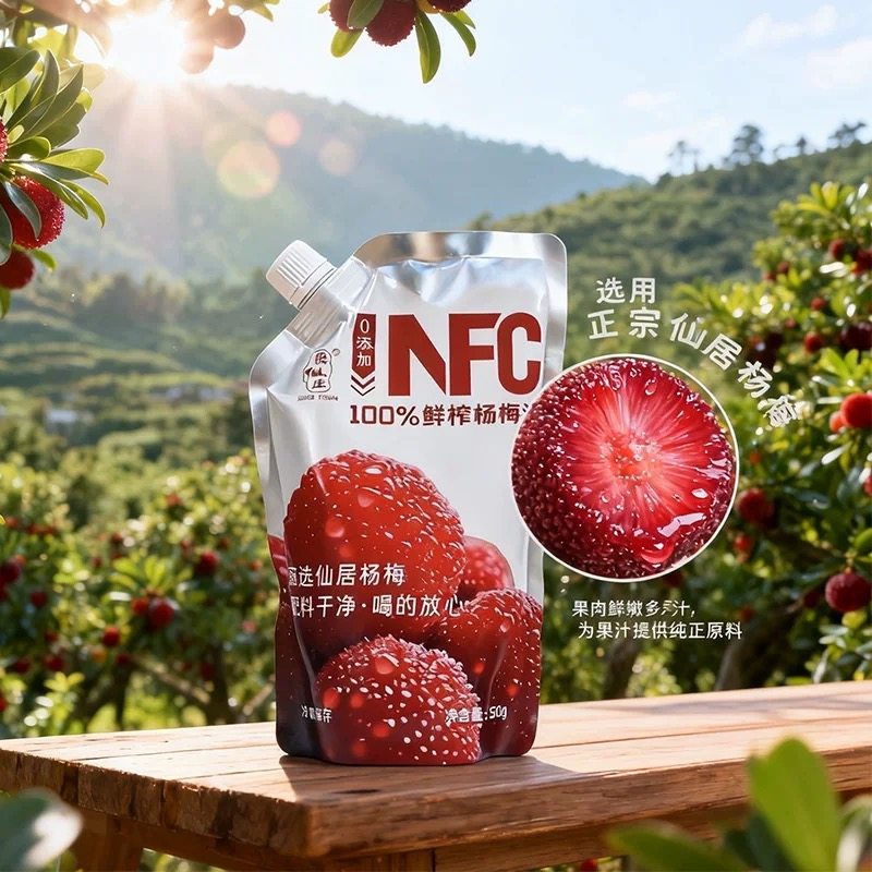 仙居特产聚仙庄NFC杨梅汁100%鲜榨纯果汁袋装无添加500ml果蔬饮料