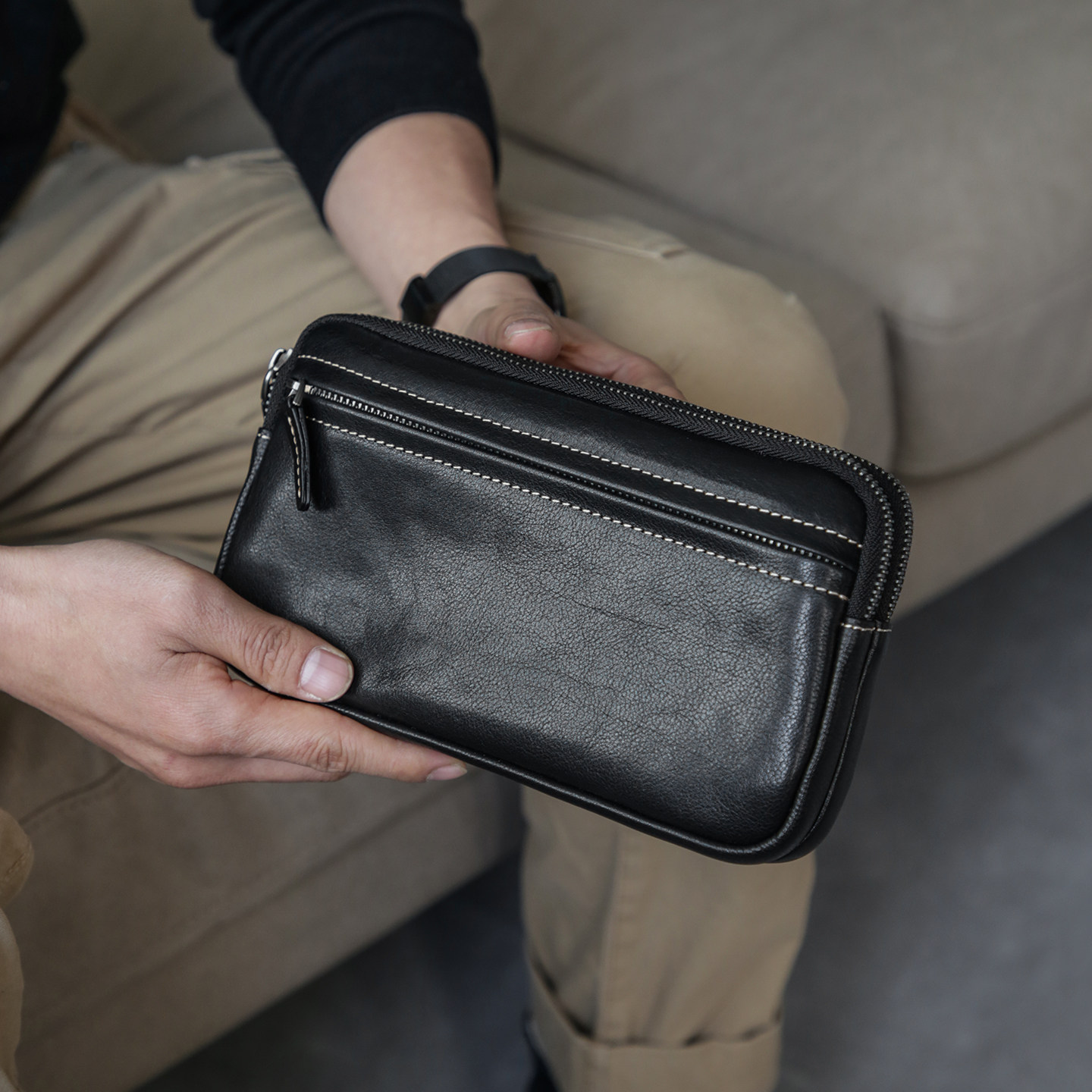 古造真皮男士手拿包植鞣头层牛皮商务休闲手提包钱包银行卡收纳包