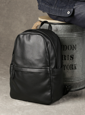 古造头层牛皮男士双肩包真皮电脑包休闲潮流旅行背包简约软皮书包