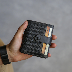 便携多卡位皮夹 植鞣头层牛皮男女款 古造真皮编织短款 钱包2026新款