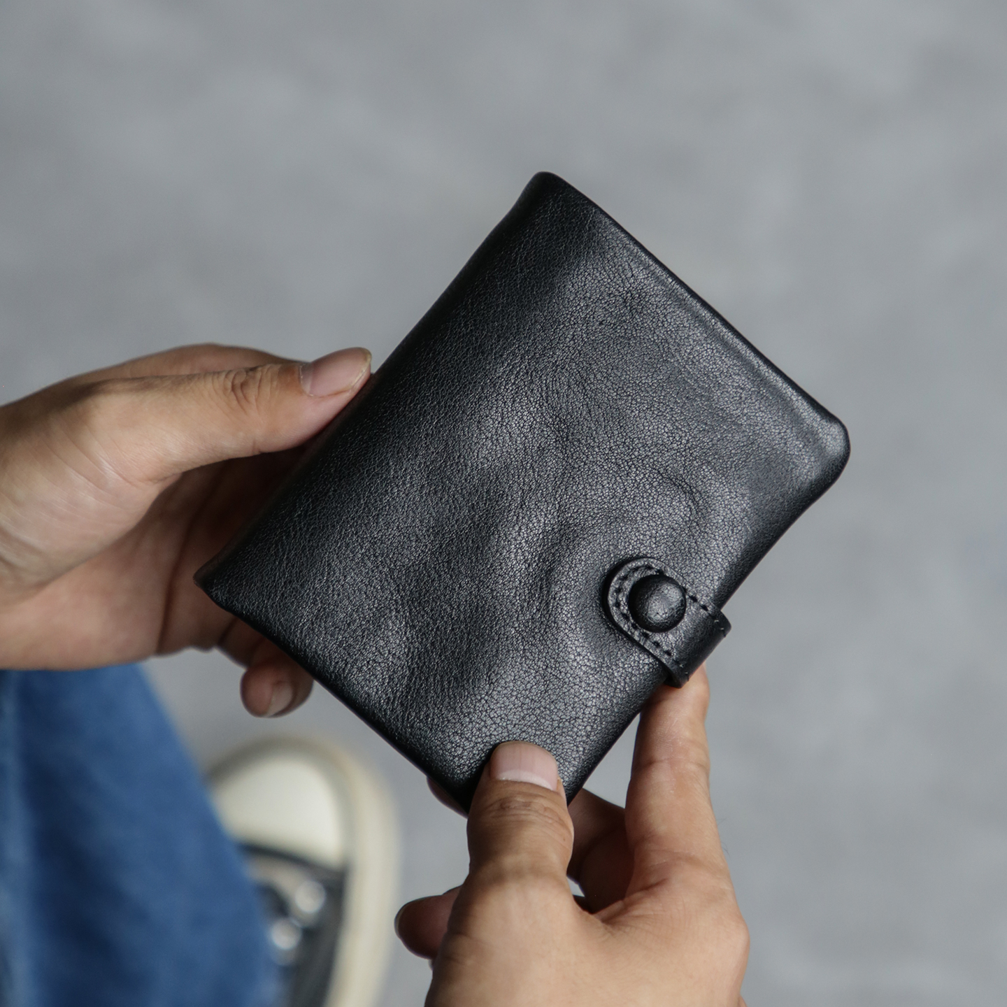 古造男士植鞣头层牛皮短款钱包