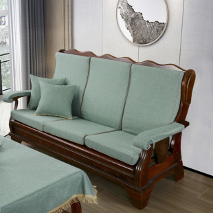 纯色红实木老式 沙发垫加厚海绵垫带靠背连体春秋联邦椅坐垫防滑垫