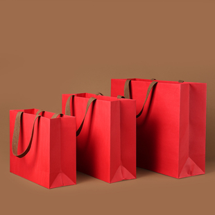 红色牛皮纸袋手提袋服装袋子茶叶企业公司印logo购物手提礼品纸袋