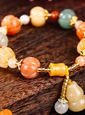 五台山天然金丝玉手串女招财多宝南瓜佛珠转运招桃花寺庙手串