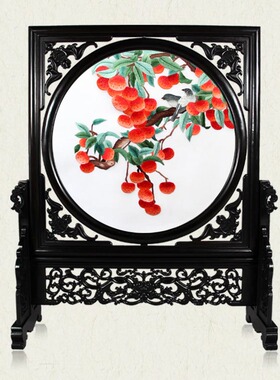 粤绣广绣广东广州本地特产荔枝大吉大利吉祥如意花鸟手工刺绣礼品