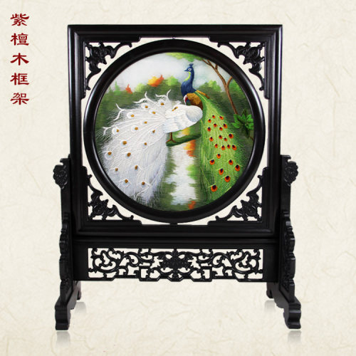 孔雀 粤绣精美礼品 潮州特色吉祥美丽特色小礼品桌上电视柜装饰摆