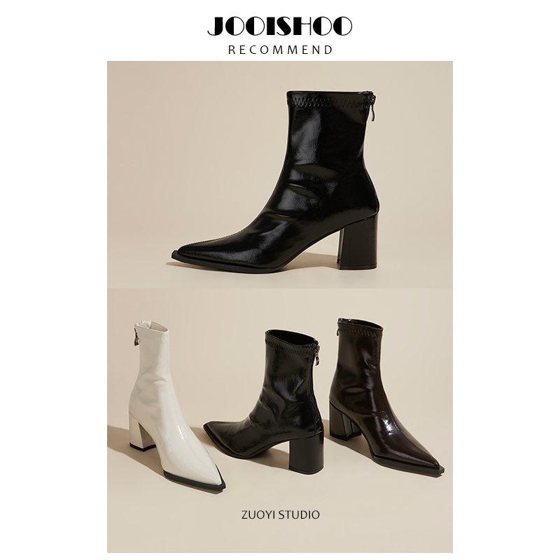 佐一studio2024新款秋冬女靴小众瘦瘦靴设计感粗跟高跟短筒靴