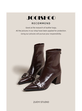 佐一不服2025新款尖头皮带扣粗跟短筒靴女欧美风高跟后拉链短靴