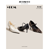 显高女鞋 女细跟一字带扣气质高跟鞋 尖头玛丽珍鞋 法式