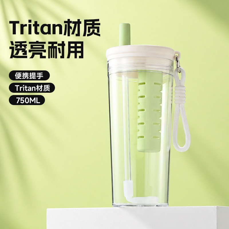 新款tritan杯子大容量塑料水杯带吸管学生高颜值便携水壶定制logo