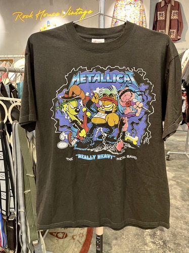 全新New Vintage风格水洗做旧加菲猫恶搞METALLICA金属摇滚T恤
