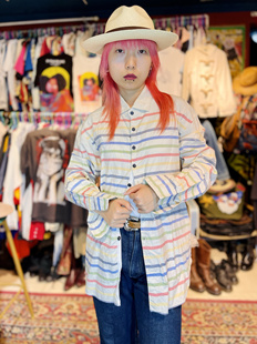 Vintage古着早期45R条纹纯棉衬衣衬衫