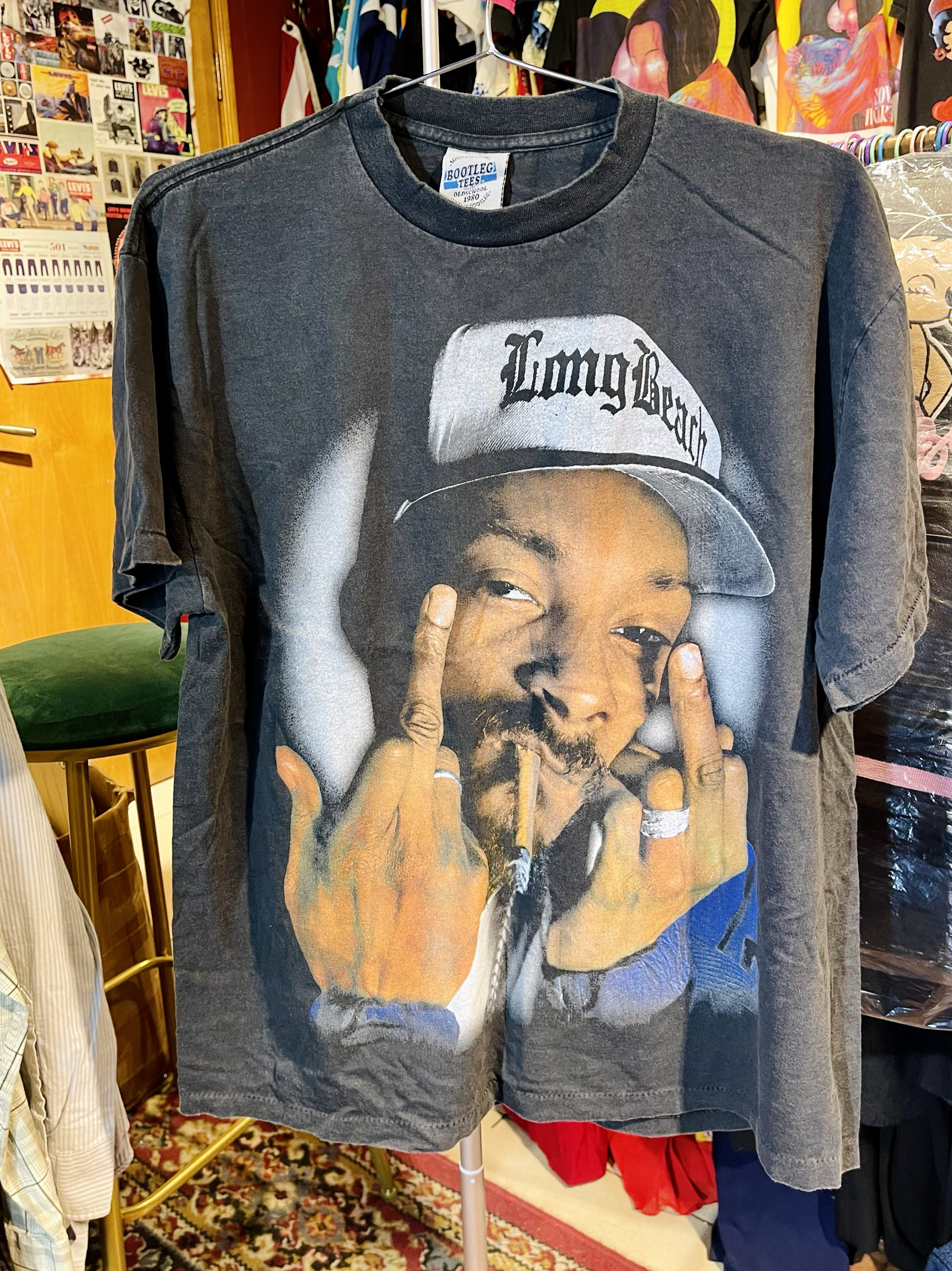 New Vintage风格全新水洗做旧狗爷嘻哈说唱双面印花T恤