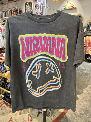 全新New Vintage风格水洗做旧涅槃NIRVANA垃圾摇滚乐队纯短袖T恤