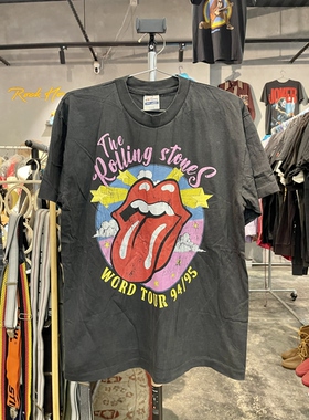 全新New Vintage风格水洗做旧The Rolling Stones滚石乐队短袖T恤