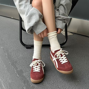 网红款真皮时尚潮流德训鞋平底舒适休闲百搭小众复古阿甘鞋女鞋子