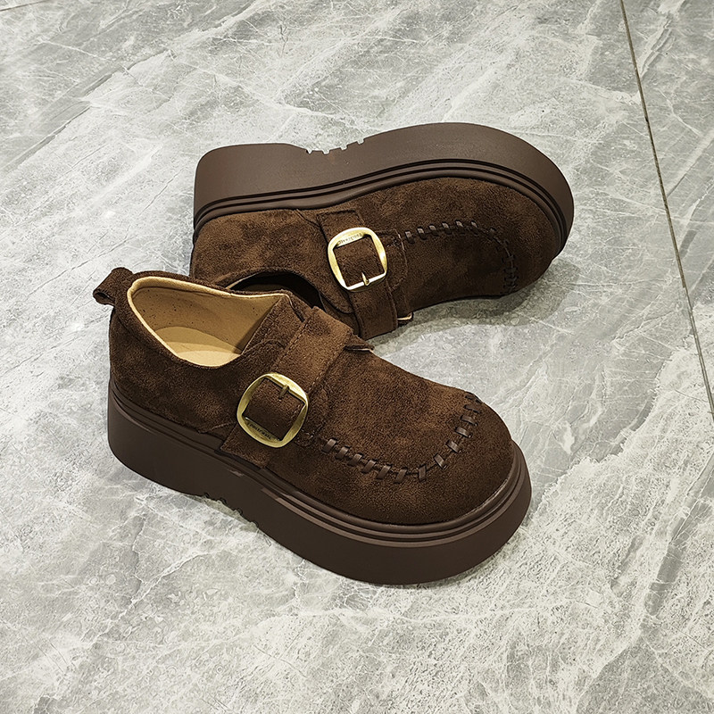 厚底绒面单里勃肯鞋女鞋2026春新款小个子增高百搭时尚磨砂休闲鞋