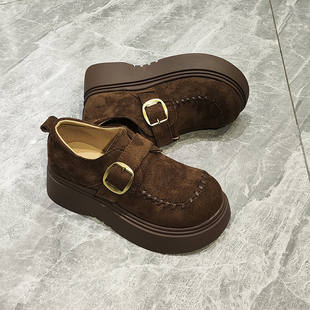 厚底绒面单里勃肯鞋女鞋2026春新款小个子增高百搭时尚磨砂休闲鞋