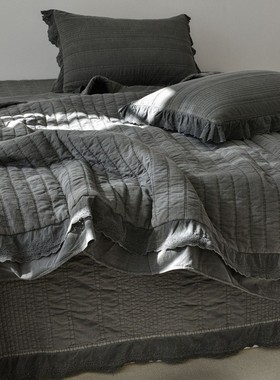 韩国全棉植物酵素洗一体染床盖三件套多功能夹棉被套式床盖四件套