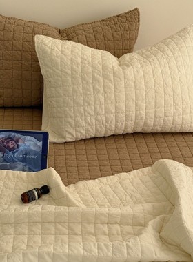 韩国砂洗小方块床盖简约ins风一体染酵素砂洗ins风格子床盖三件套