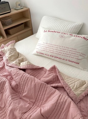 韩国ins风褶皱花边色织全棉格子莫代尔棉四季被 恒温水洗一体被