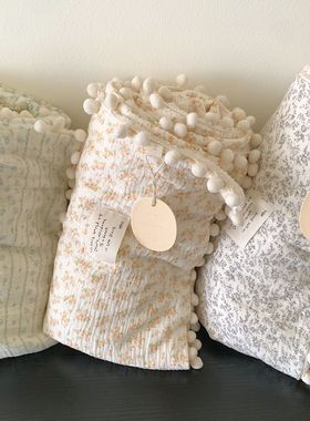 韩国ins风可爱球球纱布毯 绒绒小盖毯宝宝出行毯办公室盖毯午休毯