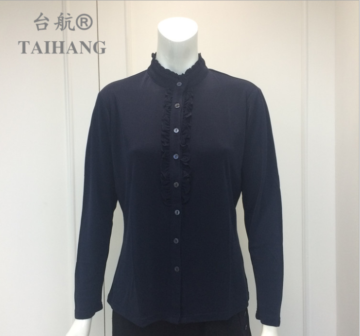 台航春夏重磅真丝衬衫长袖女士上衣桑蚕丝纯色立领打底衫职业衬衣