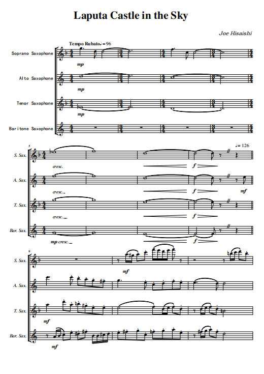 萨克斯四重奏-《天空之城》总谱分谱