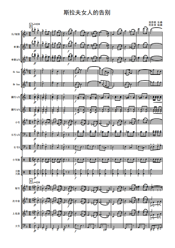 管乐总谱斯拉夫女人的告别2.0级交响管乐团合奏总分谱 音频