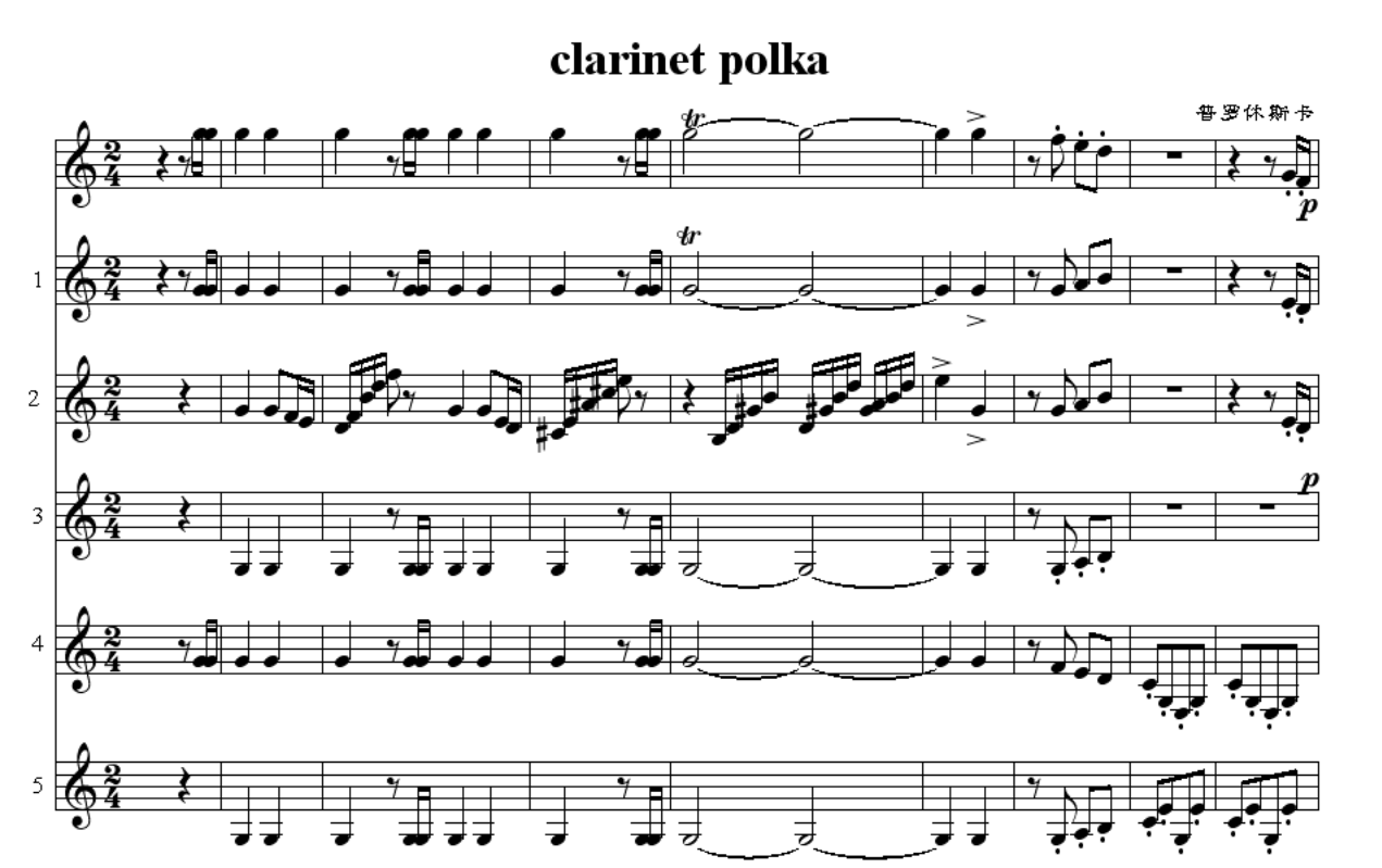 单簧管六重奏-单簧管波尔卡总分谱 音频