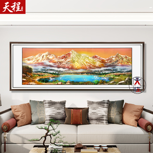 金山聚宝盆铜雕画客厅沙发背景墙挂画现代简约山水办公室大靠山图