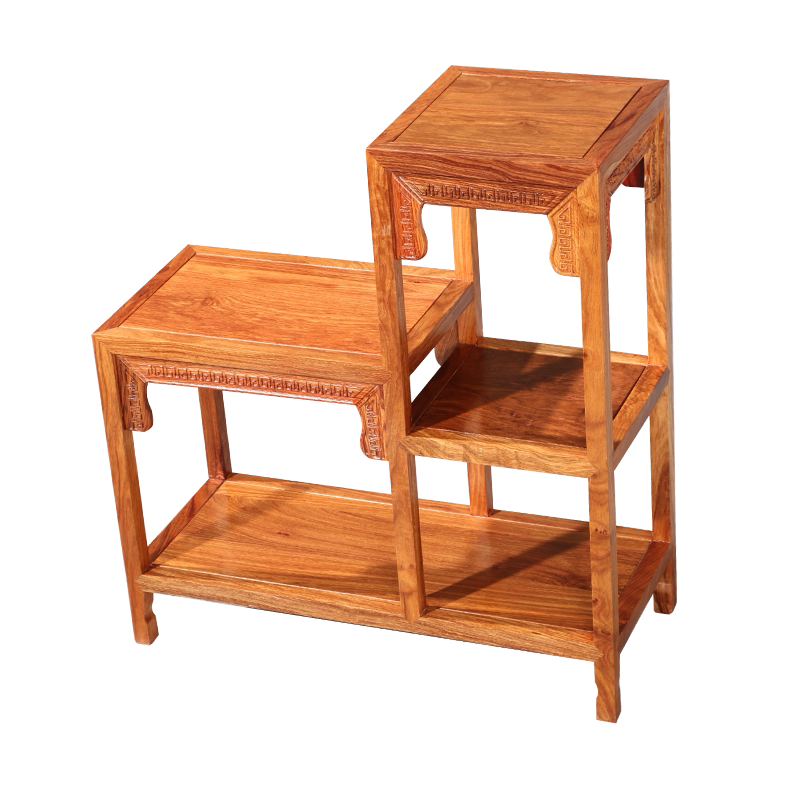 组合新中式风双层高低鸡翅木花架