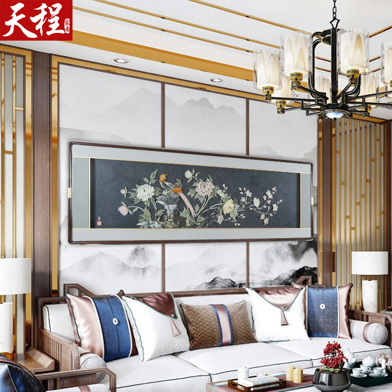 新中式沙发背景墙装饰画大幅办公室挂画3d立体浮雕画客厅高档玉雕_虎窝淘