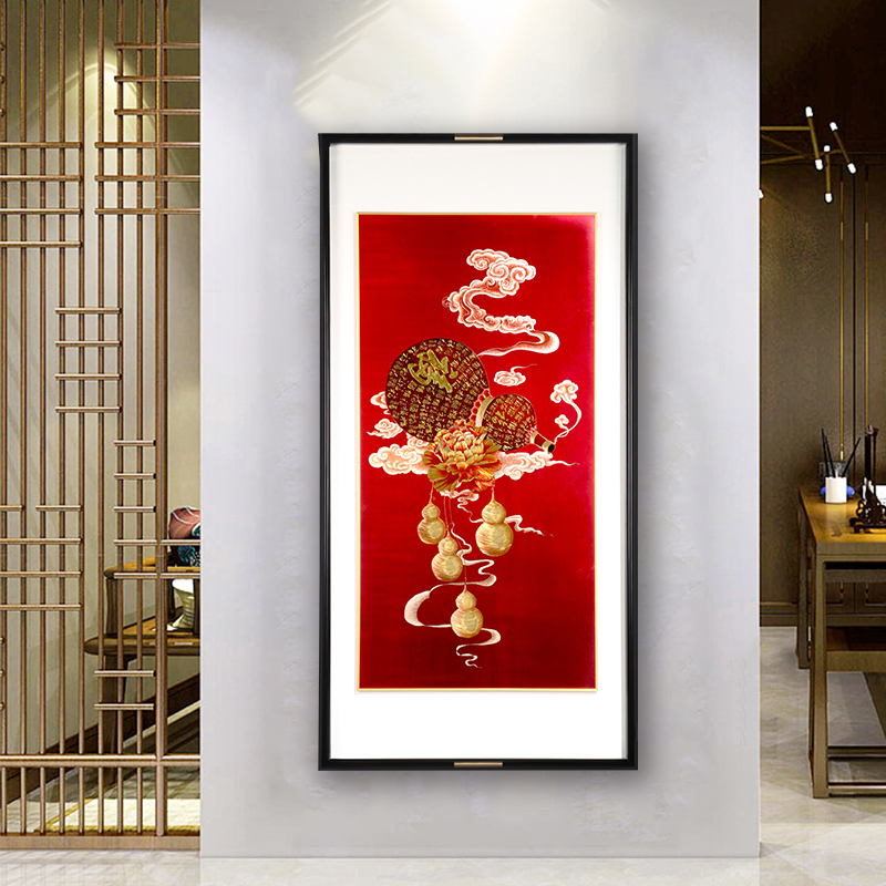 背景墙装饰画新中式风玄关铜雕画