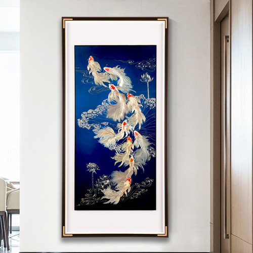 九鱼图入户玄关装饰画实心铜板
