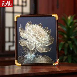 铜雕画摆台光影睡莲新中式手工雕刻客厅办公室书房桌面摆件高级感