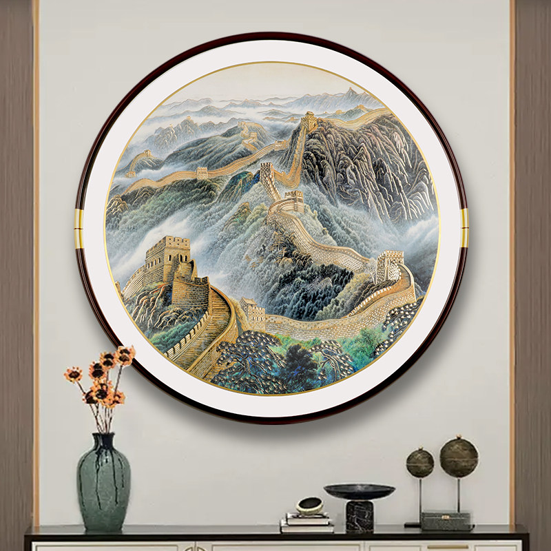 天程万里长城玄关装饰画圆形铜雕