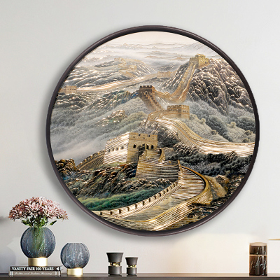 入户玄关装饰画万里长城圆形铜雕挂画大铜板画进门走廊过道高级感
