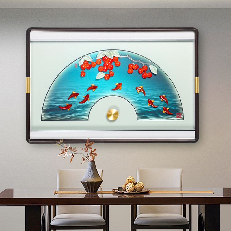 柿柿如意餐厅画新中式玉石画玉雕挂画走廊过道玄关画茶室书房壁画