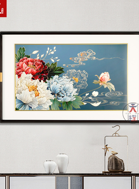 餐厅铜雕画牡丹花客厅装饰画