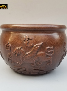铜缸四神兽故宫缸烟灰缸水缸聚宝盆香炉家用办公桌面摆件