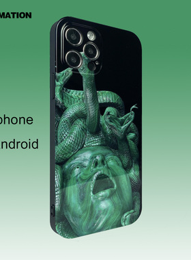 三壳壳原创小众绿色美杜莎的诅咒适用苹果15/14/13/12/11/pro/plus/max华为/小米/菲林二合一/精孔亮面手机壳