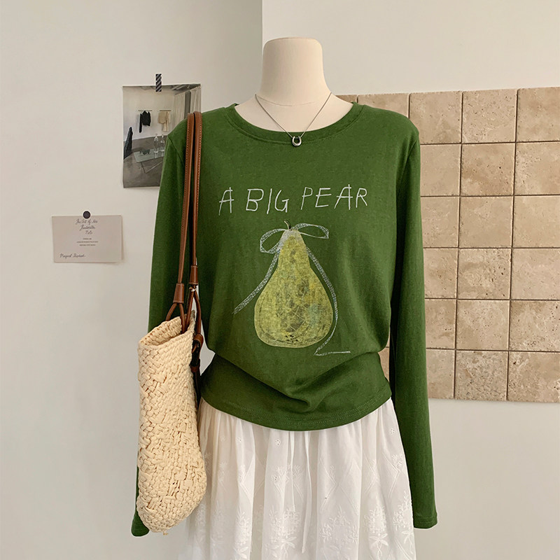 花花家韩系2026春夏新款长袖轻薄防晒罩衫T恤女宽松圆领绿色上衣