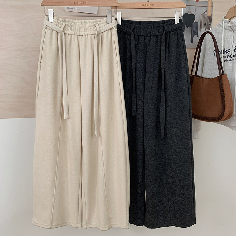 花花家韩系2025秋冬新款垂感高腰抽绳阔腿裤女宽松显瘦松紧腰裤子,女装/女士精品,休闲裤,淘宝优惠券,粉丝福利购,淘宝优惠卷