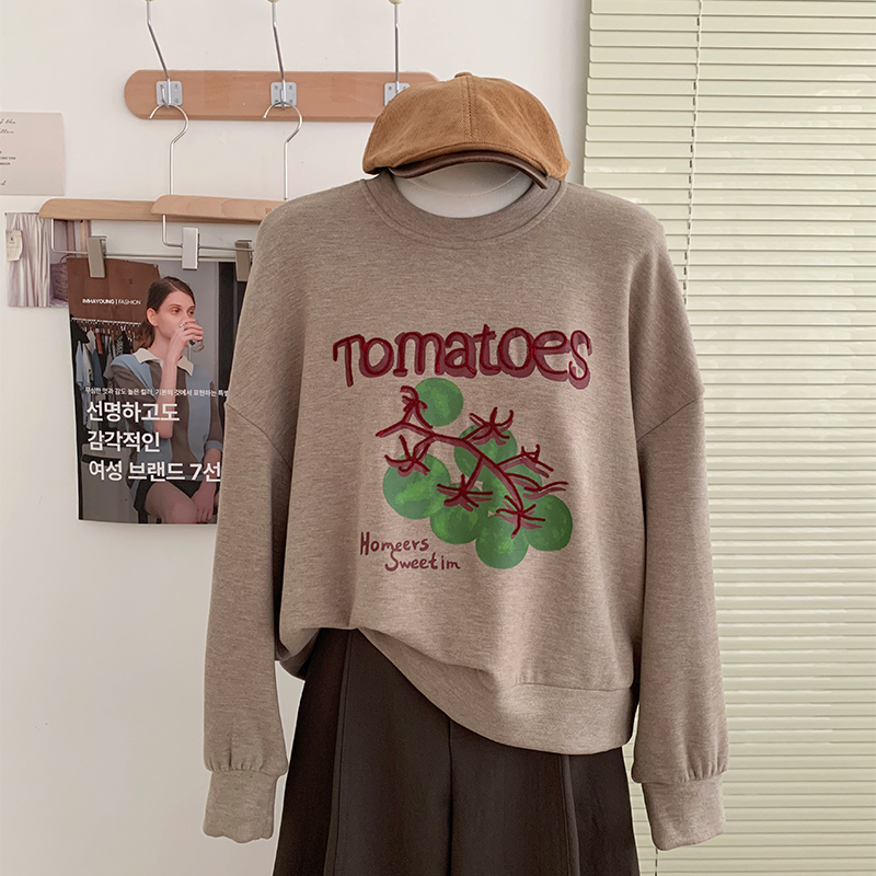 花花家韩系2025秋冬新款圆领刺绣印花卫衣T恤女重工百搭长袖上衣