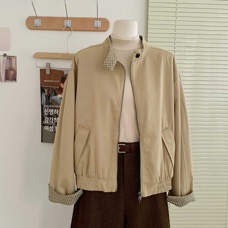 花花家韩系2025秋冬新款立领长袖外套女短款正肩显瘦百搭夹克上衣