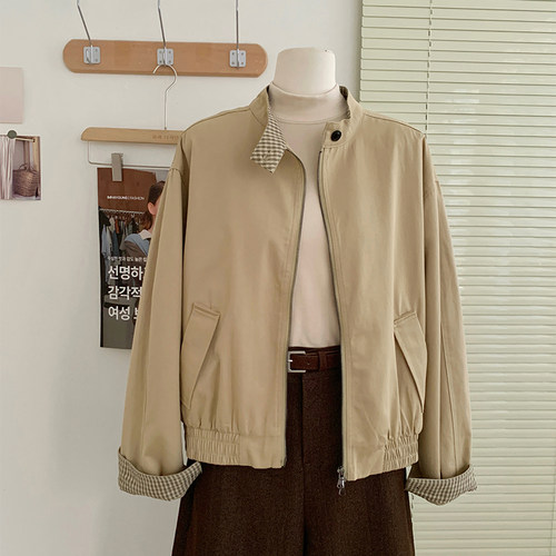 花花家韩系2025秋冬新款立领长袖外套女短款正肩显瘦百搭夹克上衣