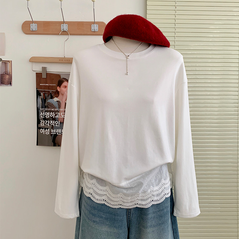 花花家韩系2025秋冬新款蕾丝花边T恤宽松显瘦长袖打底衫上衣女,女装/女士精品,T恤,淘宝优惠券,粉丝福利购,淘宝优惠卷