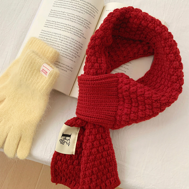 花花家韩版秋冬新款针织围巾红色冬季保暖氛围感本命年软糯围脖